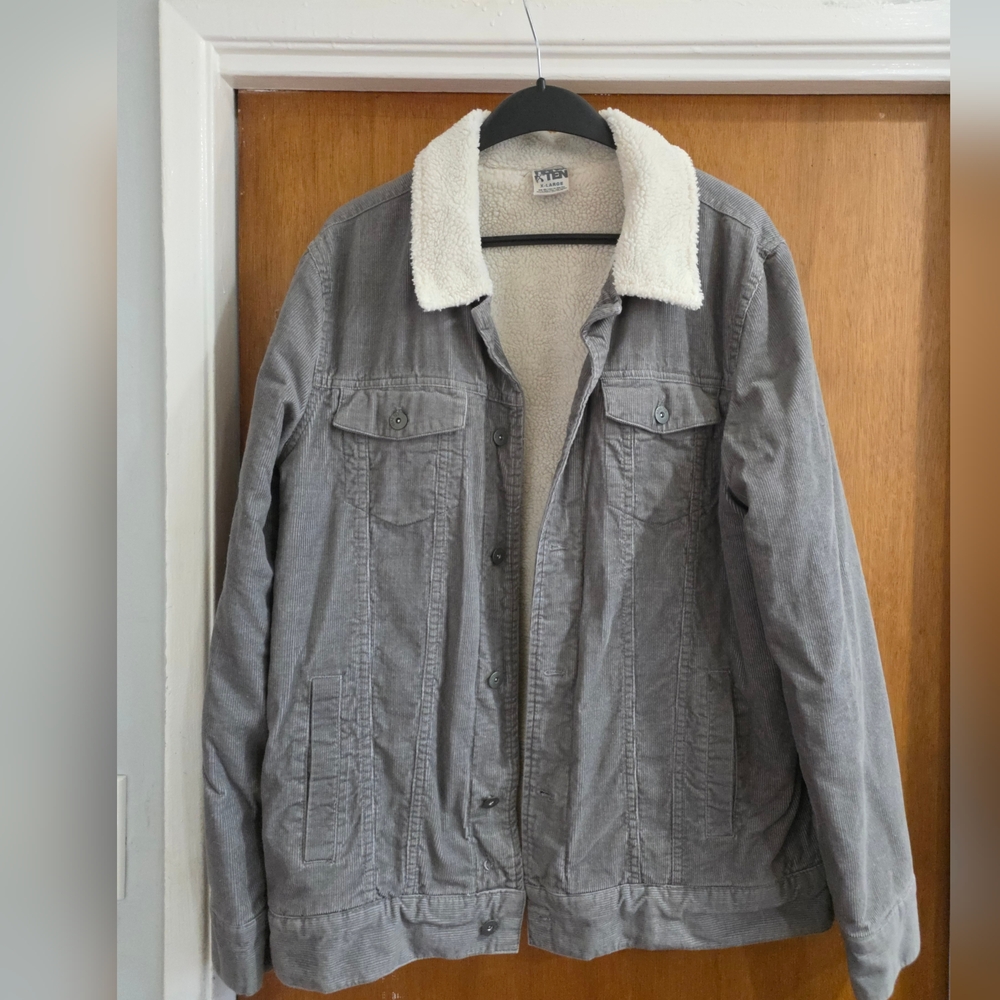 Men's Hang Ten Corduroy Sherpa Gray Jacket XL New